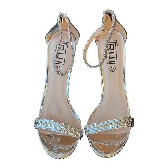 RUI Silver Metallic Woven Stiletto Heels Halo Strap Braided Open-Toe 38 - Picture 5 of 8